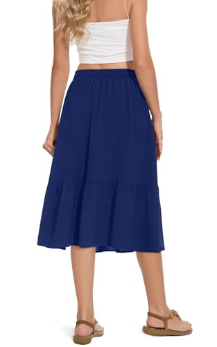 Women's Midi Skirt Summer Tiered Flowy High Waisted Casual Skirts with Pockets3