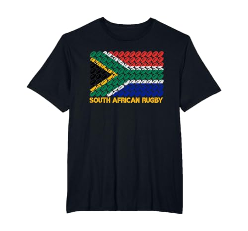 Rugby Ball Pattern South Africa Flag T-Shirt, Men's Big and Tall, Black, 3X Tall
