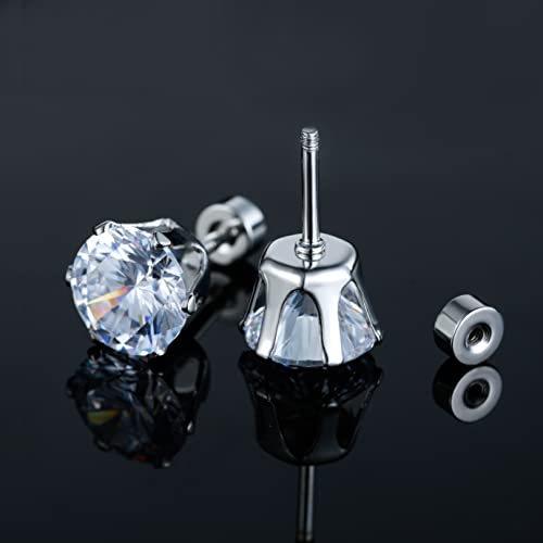 Screw Back Titanium Surgical Stainless Steel Earrings Flat Back Packs Hypoallergenic For Women Men Sensitive Ears Cubic Zirconia Simulated Diamond Cz Helix Stud Multipack Piercing #TOP3