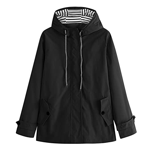 Generisch Chaqueta de entretiempo para mujer, chubasquero, impermeable, transpirable, chaqueta softshell, elegante, monocolor, ligera, para exteriores, para primavera y otoño, chaqueta con capucha con