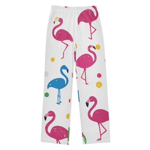 Colorful Flamingo Polka Dot Boys Long Pants Soft Trousers Elastic Waist Kids Lounge Bottoms with Pockets S-XL