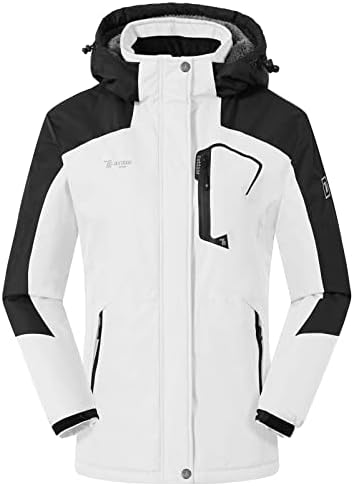 Rdruko Women's Outdoor Winter Jacket Waterproof Insulated Ski Snowboard Hooded Softshell(Black+White, US L)