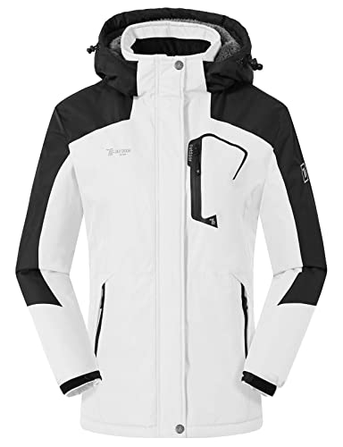 Rdruko Women's Outdoor Winter Jacket Waterproof Insulated Ski Snowboard Hooded Softshell(Black+White, Us L) #TOP23