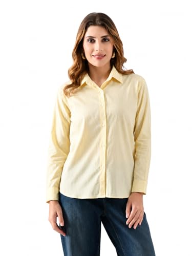 Image of Women's Blue Cotton Striped Shirt - Regular Fit, Full Sleeve, Collared Formal Shirt for Office, Casual