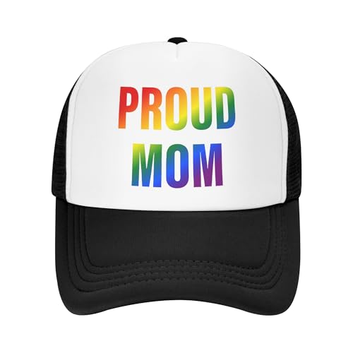 Vetrova LGBTQ Pride Trucker Hats Proud Mom Baseball Cap for Mens Women Snapback Mesh Back Caps Adjustable Breathable Classic - Black