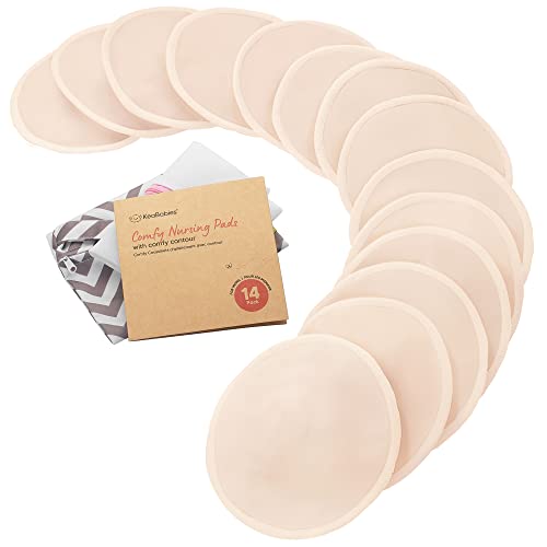 Image of Organic Nursing Pads - 14 Washable Viscose Derived from Bamboo Breastfeeding Pads, Wash Bag, Reusable Breast Pads for Breastfeeding, Nipple Pads for Breastfeeding Essentials(Bare Beige, M 3.9")
