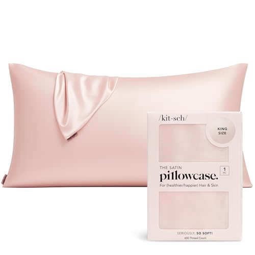 Image of Kitsch Satin Pillowcase with Zipper - King Size, Blush | Softer Than Silk Pillow Cases, Smooth Cooling Satin Pillow Case for Hair and Skin, Wrinkle-Free, Machine Washable
