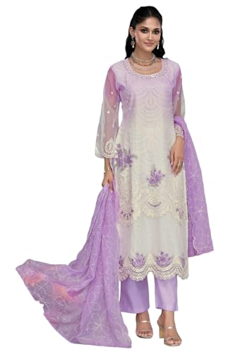 Costume indien en organza doux 15439 brodé élégant pour femme