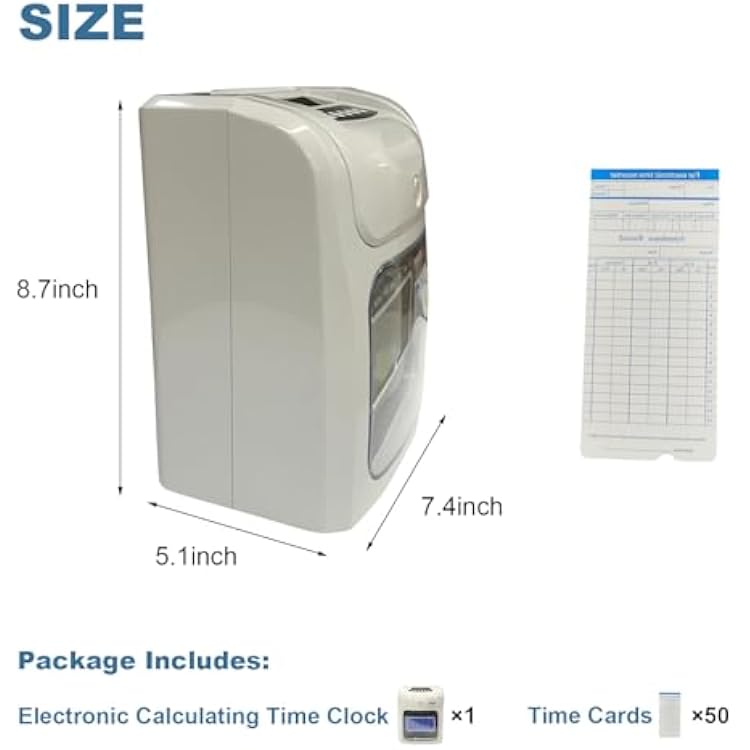 Time Clock - LCD Display Attendance Clock with 50 Time Cards, Paper Cards Punching Recorder for Office & Small Business Use, 1 Pcs