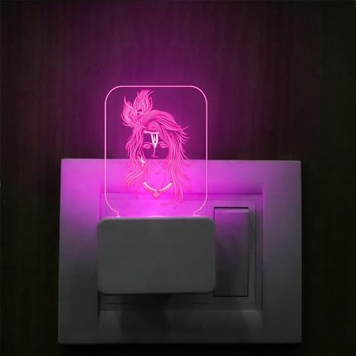3D Illusion Lord Krishna Plug Night lamp for Pooja Room Home Decor (Multicolor)
