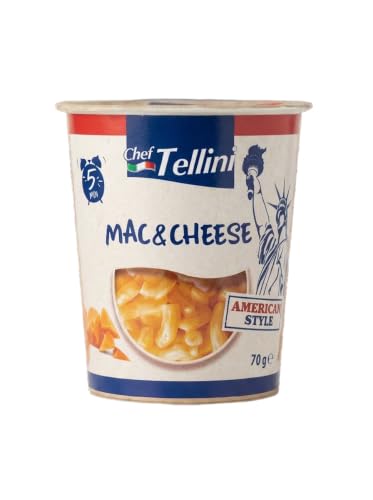Chef Tellini - Mac & Cheese Instant Cup 70g | Salsa cremosa de queso y macarrones. Listo en 5 minutos en cómodo formato vaso individual para llevar.