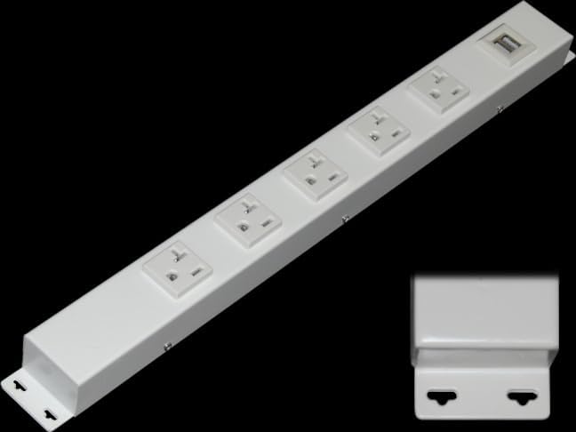 16” Hardwired Power Strip (NO Power Cord), 5 Vertical 20A Outlets (NOT Tamper Resistant), with Ears (with mounting tabs on Both Ends), USB, White