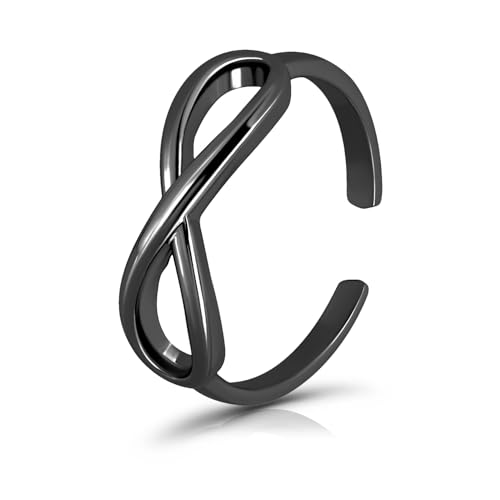 Hoops & Loops 925 Sterling Silver Figure Eight Infinity Adjustable Open Toe Ring for Women