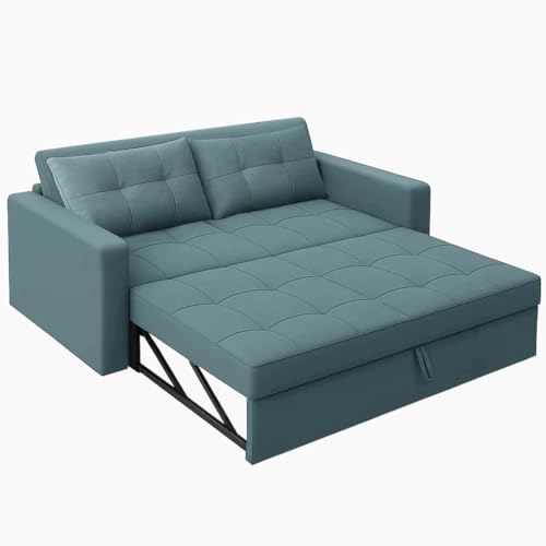 Image of CASASTYLE Trissa 2 Seater Pull-Out Premium Fabric Sofa Cum Bed Sofa Set for Living Room (Sky Blue Fabric-Color)