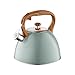 FLORINA Bollitore Acqua (2,5 l) I Bollitore da Fornello FRANK I Manico in Legno I Fischio Automatico I Per Fornelli a Induzione, Gas, Elettrici I Colore: Verde opaco immagine