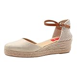 PASARELA - Sandalias Esparto/Yute Alpargata 3 Cuerdas Cuña Oro Mujer Lona Mujer Color: Oro Talla: 40