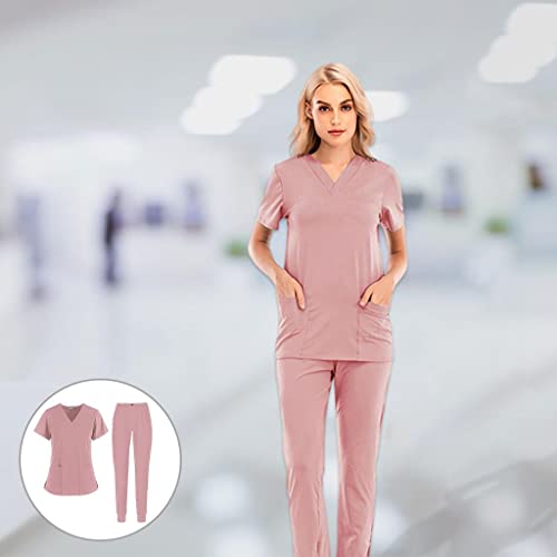 Colcolo Conjunto de Enfermagem com 2 Bolsos com Pescoço em V Uniformes Moda Vestuário Calça Respiráv