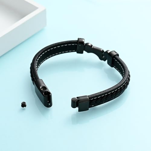 Pulsera crematoria de cuero para cenizas, 24cm, negra miniatura 4