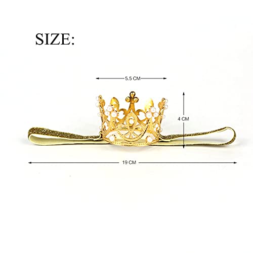Nishine 2 Pieces Baby Girls Crown Headband Princess Tiara Headdress Set Toddler Elastic Head Band (Gold) #TOP4