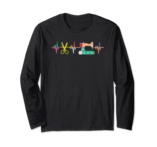 Quilter Sewing Machine Fabric Heartbeat Sewing Day Long Sleeve T-Shirt