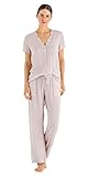 Hanro Damen Sleep and Lounge Long Sleeve Shirt Pyjama-Oberteil (Top), Minimaler Rouge, X-Klein