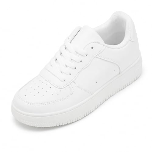 CLEIKS Baskets Femme Chaussures de Ville Classiques Baskets Blanches Femme Sport Casual Marche Quotidienne (Blanc, 39 EU, WBO250021-2)
