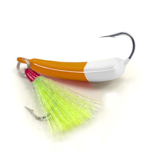 Odoor Fan 5 Pack Fishing Jig Heads, Swimbait Jigs Pompano Jigs with Teaser Hooks, Surf Fishing Jigs Saltwater Jig Heads Stand Up Jig High Carbon Steel O'Shaughnessy Hooks jigs 1oz Brown White