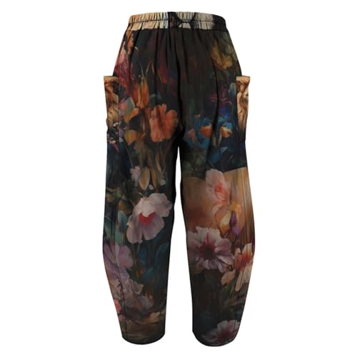Sipumia Calça harém feminina solta com estampa de leão, calça hippie palazzo boho joggers roupas de
