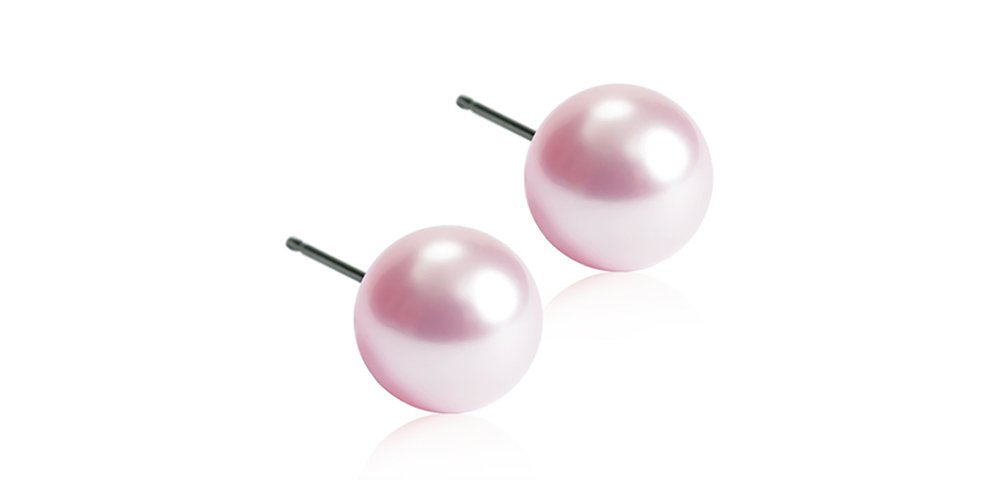 Blomdahl | Hypoallergenic | Natural Titanium Light Rose Pearl Stud Earrings | Best Choice For Sensitive Ears
