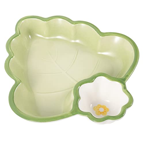 Cabilock Sushi Serving Plate with Sauce Compartment Divided Dumpling Tray for Appetizers Home Dining and Party Entertaining Snack Platter Leaf Design