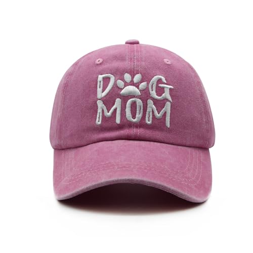Waldeal Women's Embroidered Dog Mom Hat Adjustable Washed Puppy Mama Baseball Cap Pet Lover Gifts Pink