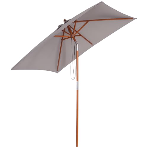 Outsunny Parasol de jardin extérieur Parasol rectangulaire inclinable bois polyester haute densité...
