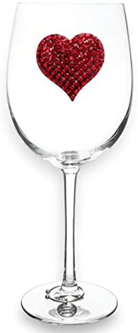 THE QUEENS' JEWELS Red Heart Jeweled Stemmed Wine Glass, 21 oz. - Stunning and Dazzling Expression of Love Hand-Set Rhinestones Not Painted