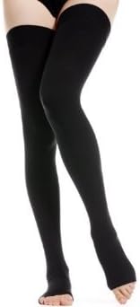 BriteLeafs Opaque Thigh High Compression Stockings Firm Support 20-30 mmHg, Open Toe, Lace Top, Gradient Compression