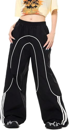 Womens Wide Leg Cargo Pants Y2k Baggy Parachute Sweatpants Casual Streetwear Loose Rave Pants