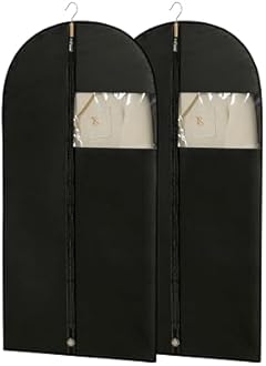 Suit Bags for Wardrobe Storage 2 Pack 109cm Garment Bags for Clothes Hanging, Cover Bags for Suits with Transparent Window, for Coats, Jackets and Shirts, Black