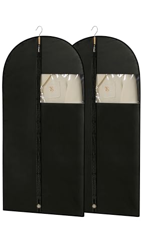 Suit Bags for Wardrobe Storage 2 Pack 109cm Garment Bags for Clothes Hanging, Cover Bags for Suits with Transparent Window, for Coats, Jackets and Shirts, Black