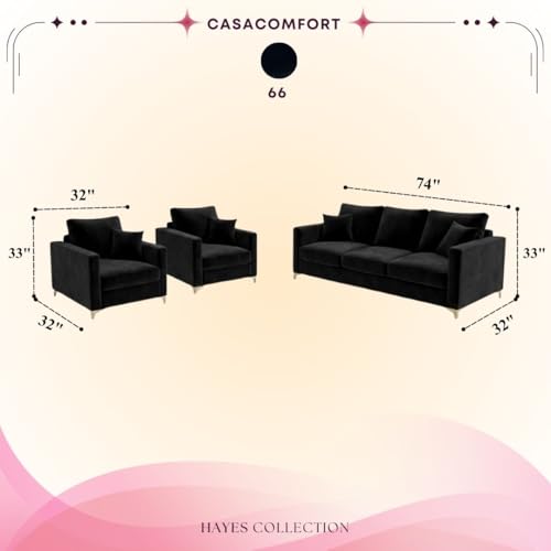 Image of Hayes Rich Velvet Suede 3+1+1 Seater Sofa Set | Golden Aesthetic Legs | Soft Touch Comfort | 5 Person Seating | Modern Living Room Set (Black)