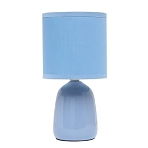 Simple Designs LT1134-SKY 10.04″ Tall Traditional Ceramic Thimble Base Bedside Table Desk Lamp w Matching Fabric Shade for Home Decor, Nightstand, Bedroom, Living Room, Entryway, Office, Sky Blue