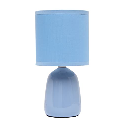 Simple Designs LT1134-SKY 10.04″ Tall Traditional Ceramic Thimble Base Bedside Table Desk Lamp w Matching Fabric Shade for Home Decor, Nightstand, Bedroom, Living Room, Entryway, Office, Sky Blue