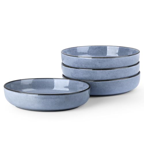 LIANYU Denim Blau Steingut Pastaschalen 4er-Set