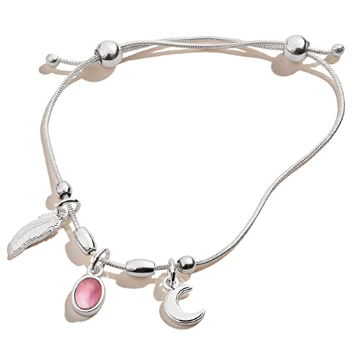 Alex and Ani Path of Symbols Adjustable Pull Chain Bracelet for Women, Moon and Amethyst Multi-Charm, Shiny Silver Finish, 5.5 to 9.5 in