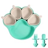 ベビー食器セット 離乳食食器 ベビー用 赤ちゃん スプーン ひっくり返らない 吸盤 プレート 滑り止め 食品級シリコン製 離乳食 食べる練習 仕切り 皿 幼児 子供 赤ちゃん お食事セット 猫の爪 かわいいカラフルデザイン ギフト プレゼント 出産お祝い (（組み合わせA，カラーE，1セット）)