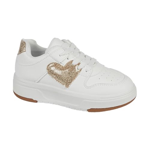 Image of A2Z 4 Kids Girls White Sneakers with Glitter Heart Shoes - Sneakers Hettie White/Gold 1 UK