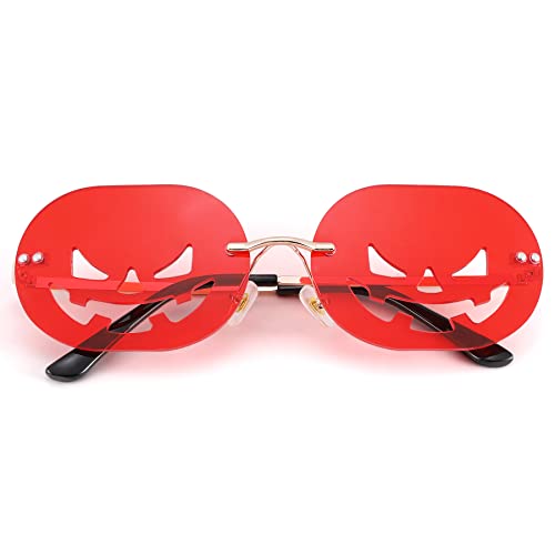 COASION Pumpkin Sunglasses for Women Rimless Party Cute Prom Halloween Glasses Fashion Fire Flame Shades3