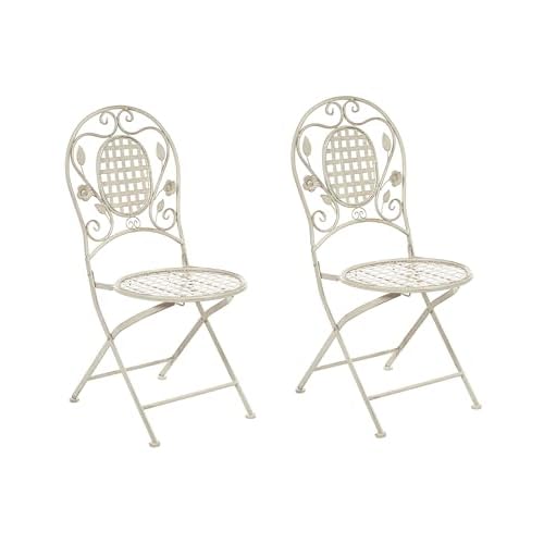 Beliani Lot 2 Chaises de Jardin Bistrot Blanc Cassé Pliantes pour Patio Terrasse ou Balcon au Style Traditionnel et Provençal
