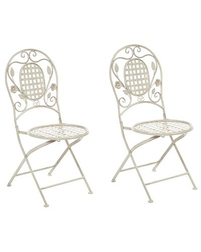 Beliani Lot 2 Chaises de Jardin Bistrot Blanc Cassé Pliantes pour Patio Terrasse ou Balcon au Style Traditionnel et Provençal