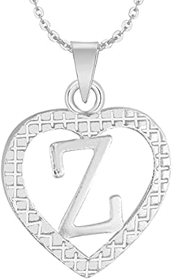 Stylish Jewellery 'Z' Letter Heart Pendants For Women Men Unisex Locket Alphabet Pendant With Chain In Crystal Jewellery Set For Women Silver Plated Pendant_19818