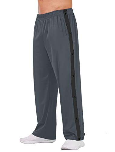 Deyeek Men's Tear Away Basketball Pants High Split Snap Button Casual Post-Surgery Sweatpants With Pockets #TOP6