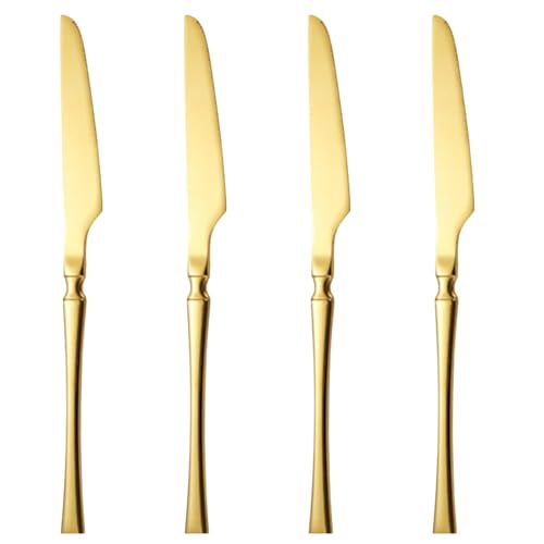 Image of Dinner Knives Set of 4 | 4-Piece Korean Vintage Style Flatware Steak Knife Set | Dishwasher-Safe Stainless Steel Cutlery for Home, Restaurant & Gift Giving (Aurum Gold)